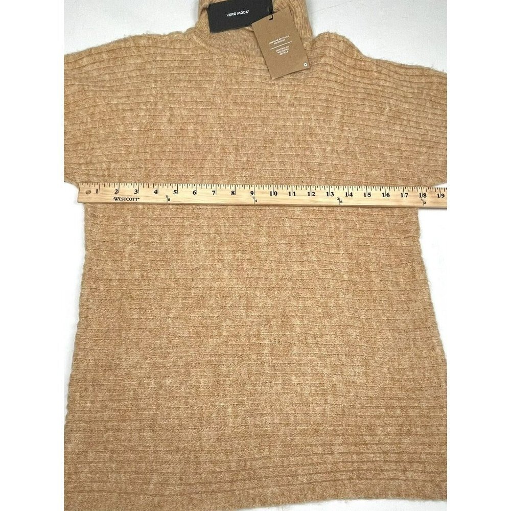 VERO MODA Womens XS Camel Horizontal Ribbed Rollneck SWEATER Bishop Sleeves NWT - Picture 5 of 8